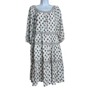 Ann Taylor Boho Floral Tiered Dress Medium 3/4 Sleeve Cottagecore Boho Peasant